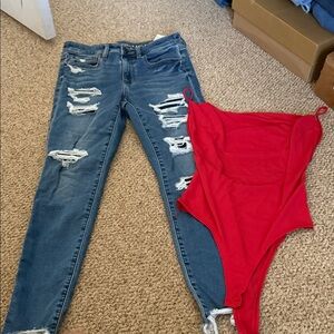 Women's Blue Distressed  American Eagle size 6 w top